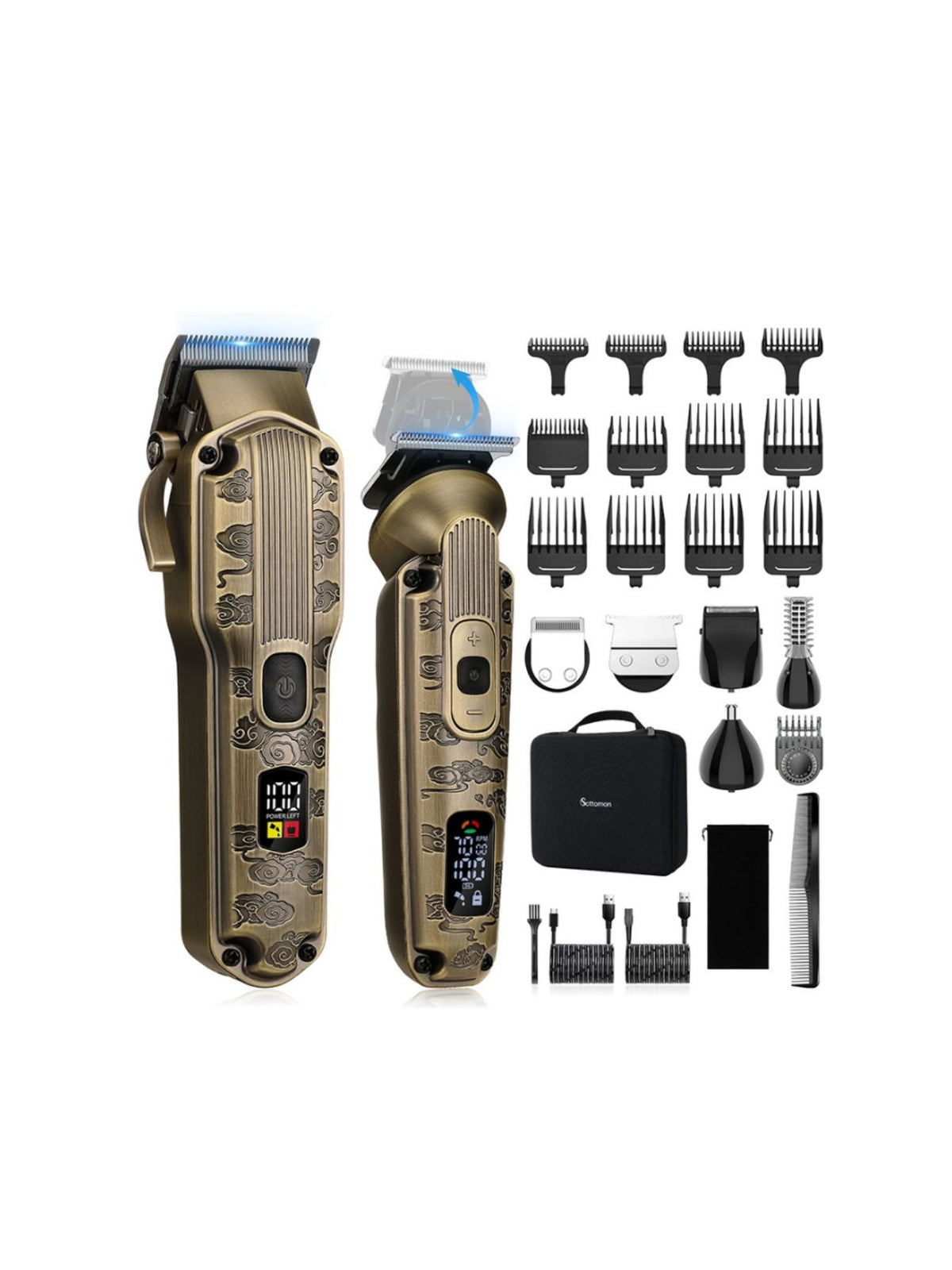 Professional 19-piece LED display hair clipper and grooming kit for men by Plush Fashion Hub, includes various grooming accessories.