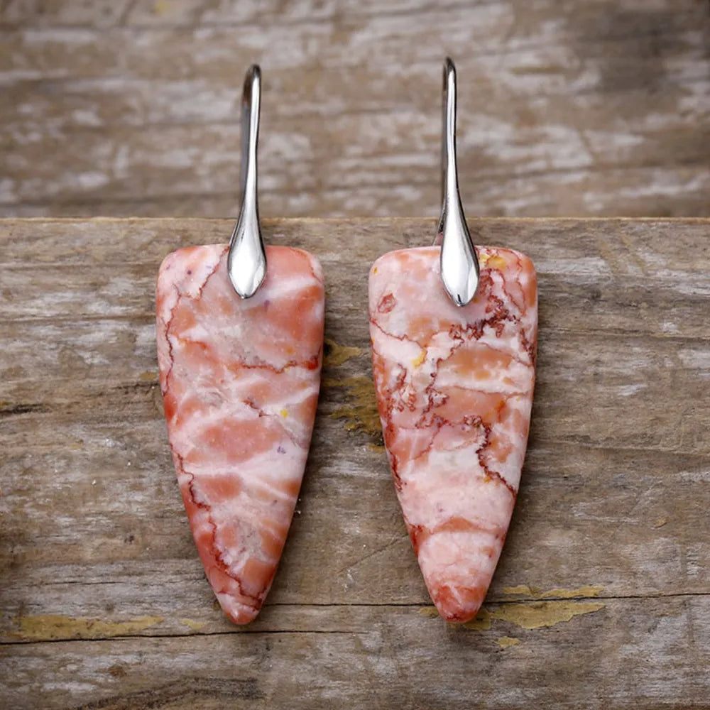Natural stone geometric shape earrings from Plush Fashion Hub featuring modern, minimalist design with textured stone surfaces.
