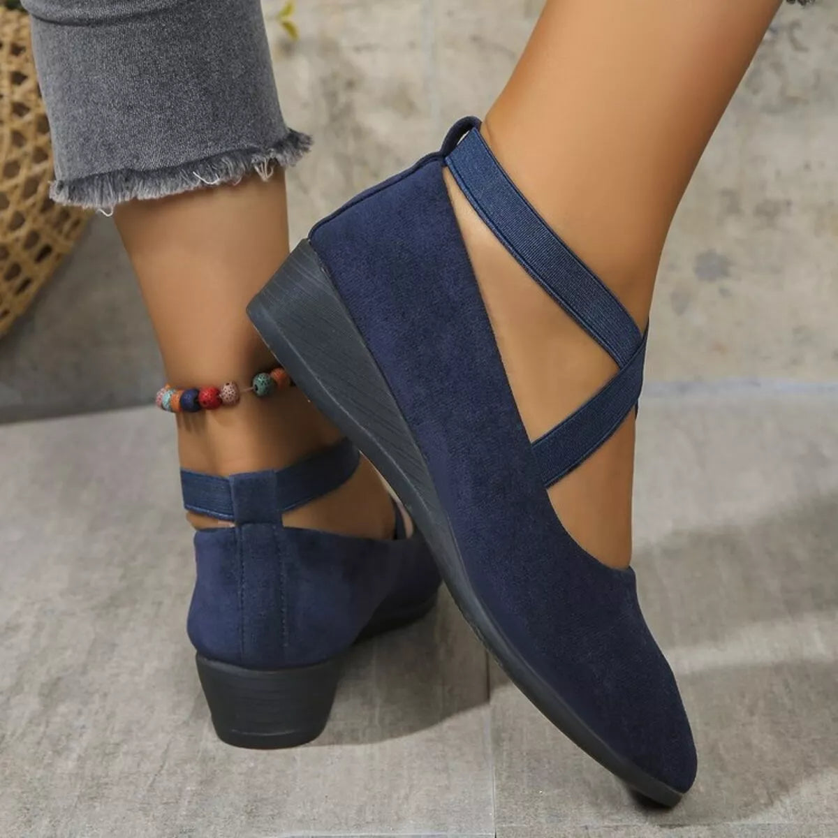 Round toe wedge loafers in neutral color, trendy footwear by Trendsi with a stylish design and comfortable wedge heel.