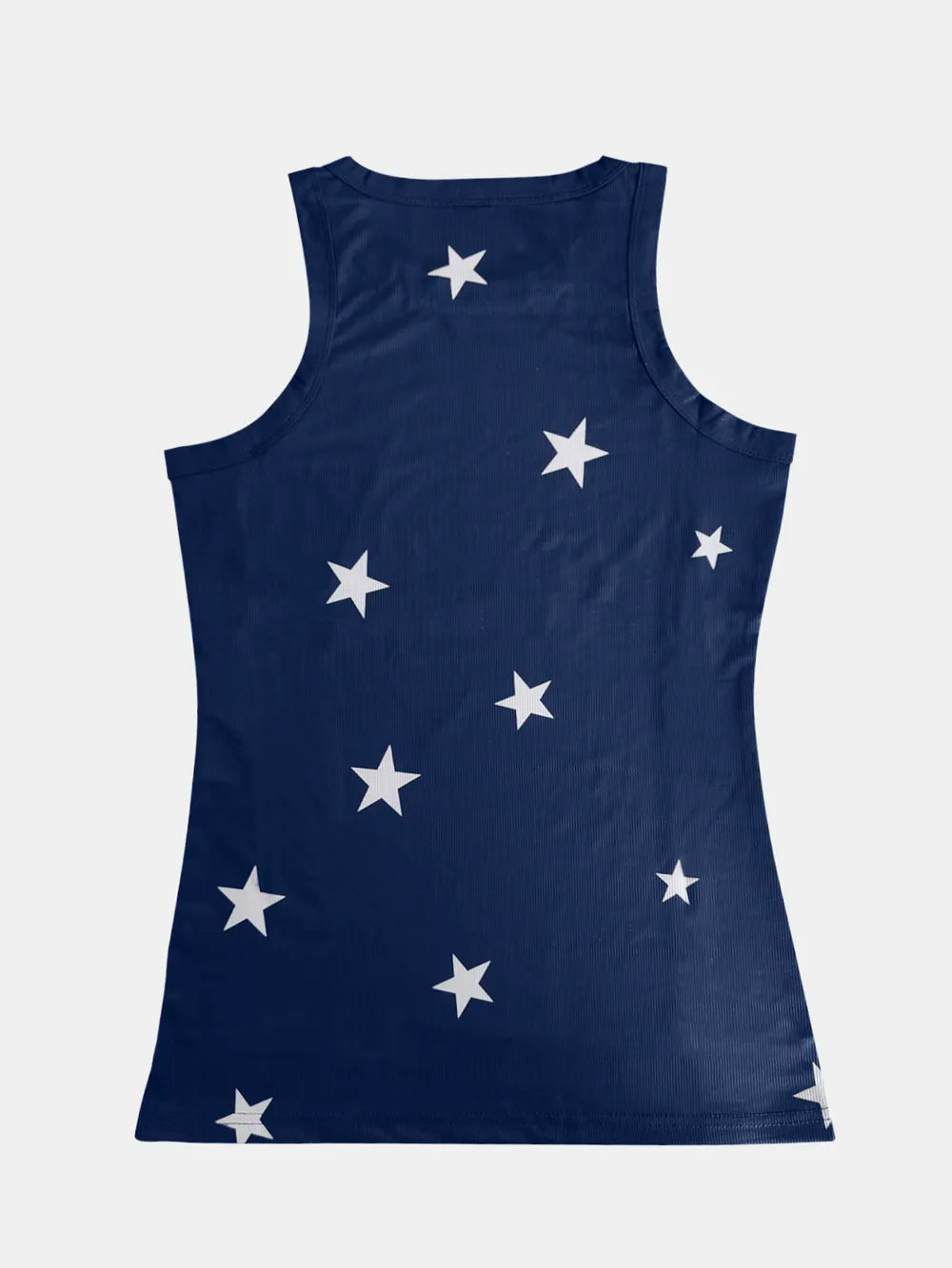 Women’s star print cotton blend round neck tank top by Plush Fashion Hub, casual sleeveless top with a star pattern.
