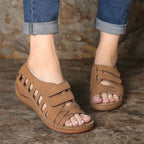 Large size European and American Velcro platform sandals with hollow design and chunky soles, featuring adjustable straps.