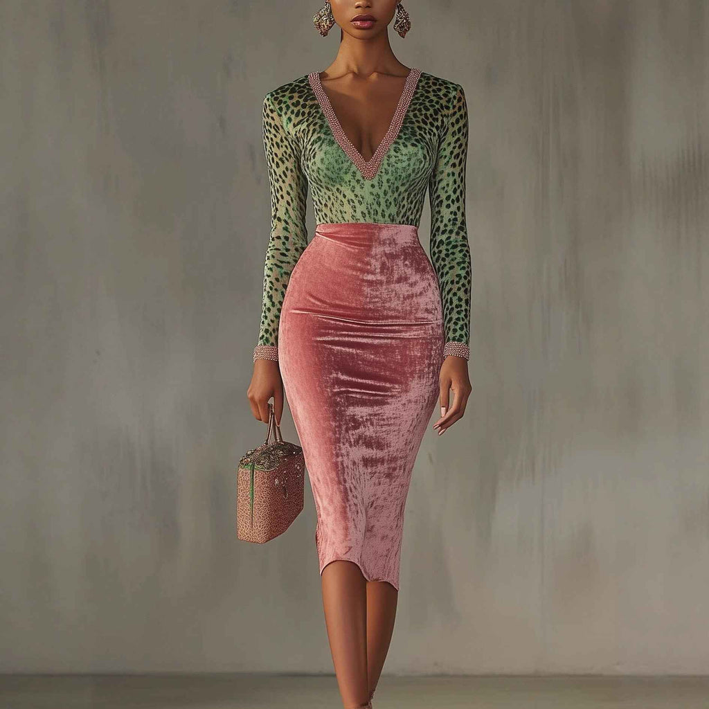 Shiny, stretchy velvet bodycon high-waist mermaid skirt in vibrant color, form-fitting design, perfect for elegant evening wear.