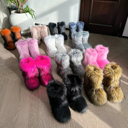 Women's Closed Toe Warm Fluffy Plush Snow Boots - Plush Fashion Shop #