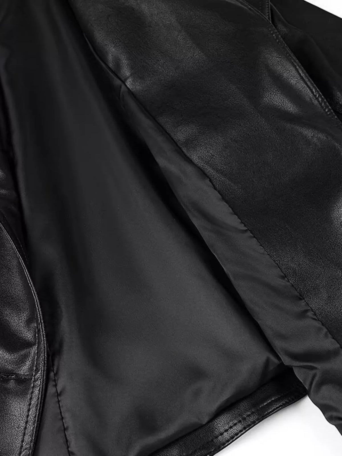 Women's leather belted jacket with shawl collar, stylish outerwear from Trendsi, featuring smooth leather and a comfortable fit.