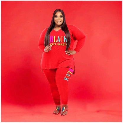 Women's Plus Size Sports And Leisure Printed Two-piece setThis Women's Plus Size Sports And Leisure Printed Two-piece Suit is perfect for active women who want to look stylish and comfortable while working out or lounging. 2 piece Pants setPlush Fashions ShopPlush Fashion Shop