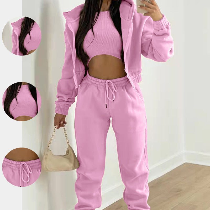 Cozy Fleece-Lined Hoodie Three-Piece Lounge Set