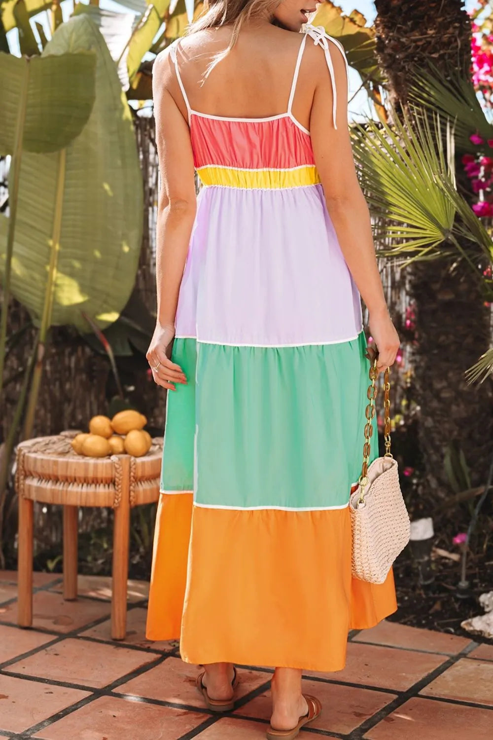 Women's 100% cotton color block tiered maxi dress with pockets, stylish flowy dress by Trendsi.