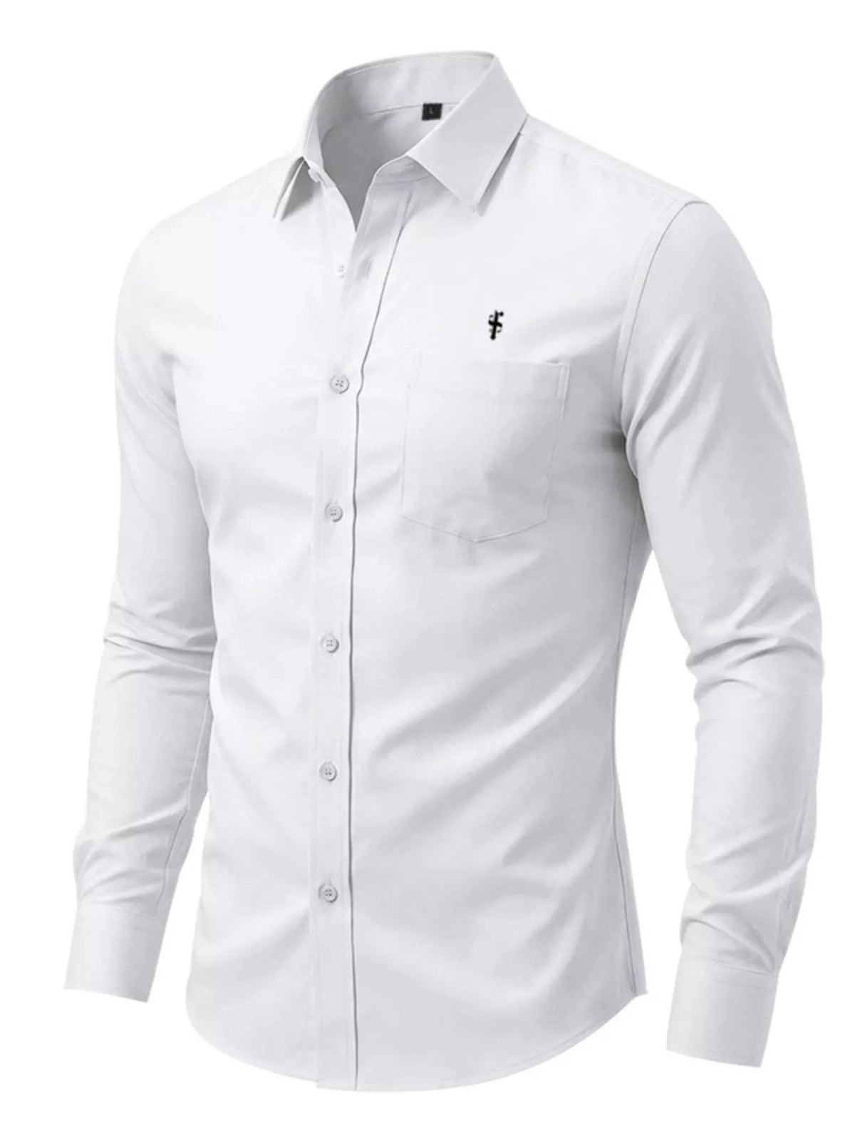 Men's slim fit button-up shirt by Plush Fashion Hub, full size plus size, in classic design, displayed on a hanger.