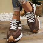 Women's round toe lace-up flat casual sneakers from Trendsi, featuring comfortable PU leather and stylish design.