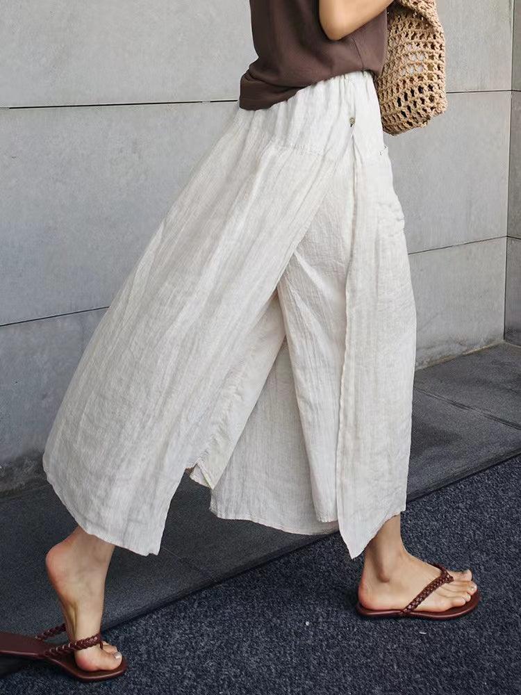 100% Linen Cotton Wide-Leg Skirt Pants Plush Fashion Hub