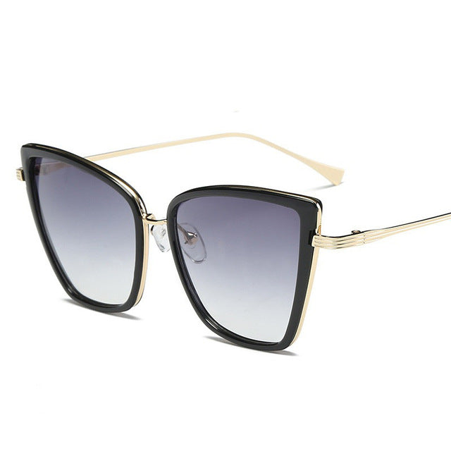Black mirrored cat eye sunglasses for women by Plush Fashion Hub, stylish eyewear with bold, fashionable design.