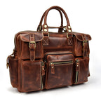 Pi-Mart men's leather briefcase with shoulder strap, designed for laptops and business use, crafted from durable horse leather.