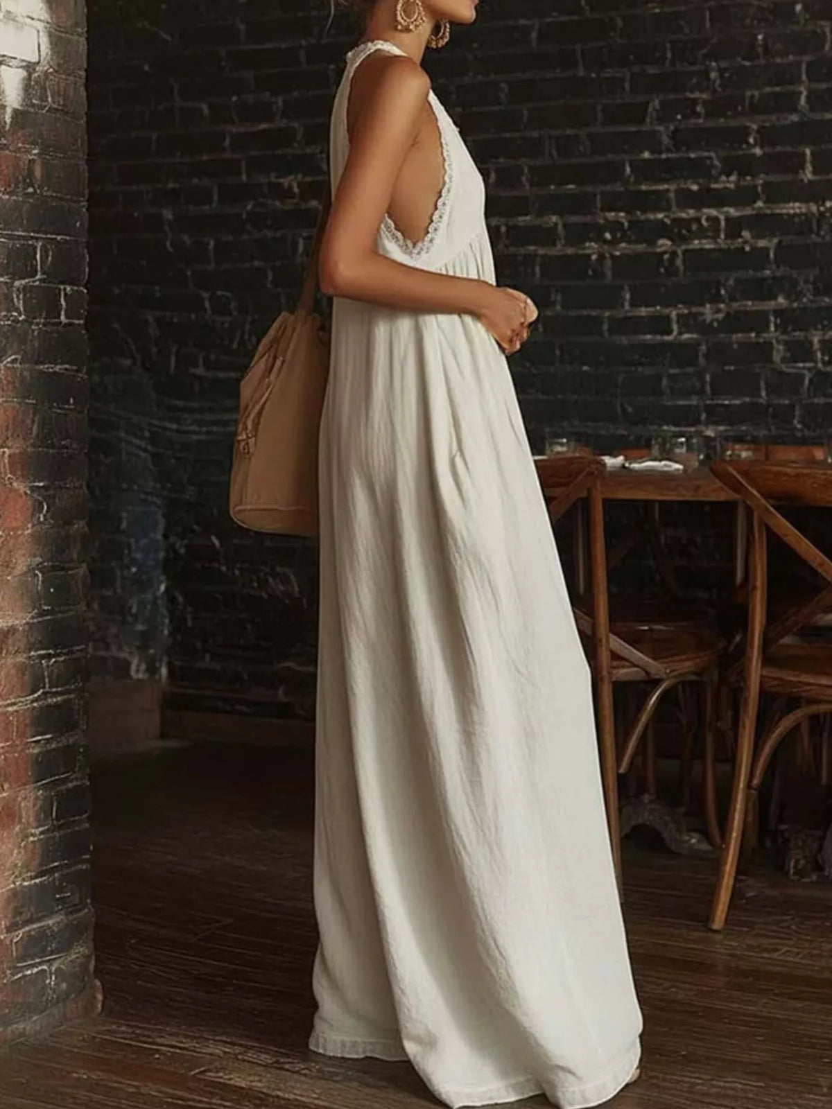 Plus size halter neck lace trim wide-leg jumpsuit from Plush Fashion Hub, stylish playsuit with elegant lace details and a flattering fit.