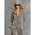 Leopard Print Long-Sleeve Hooded Jumpsuit