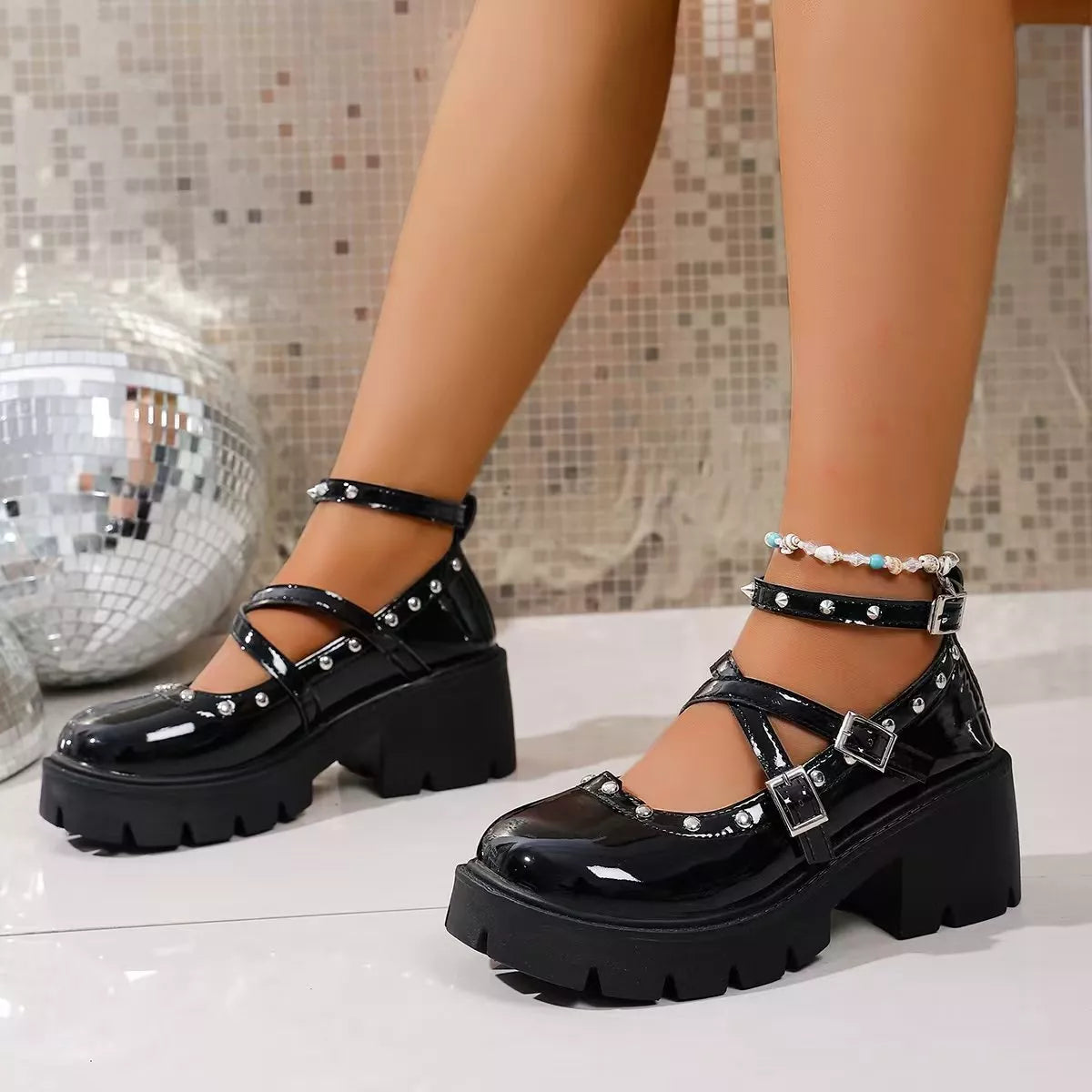 Plush Fashion Hub chunky heel platform Mary Jane sneakers with sandal style, beige color, and strap detailing.