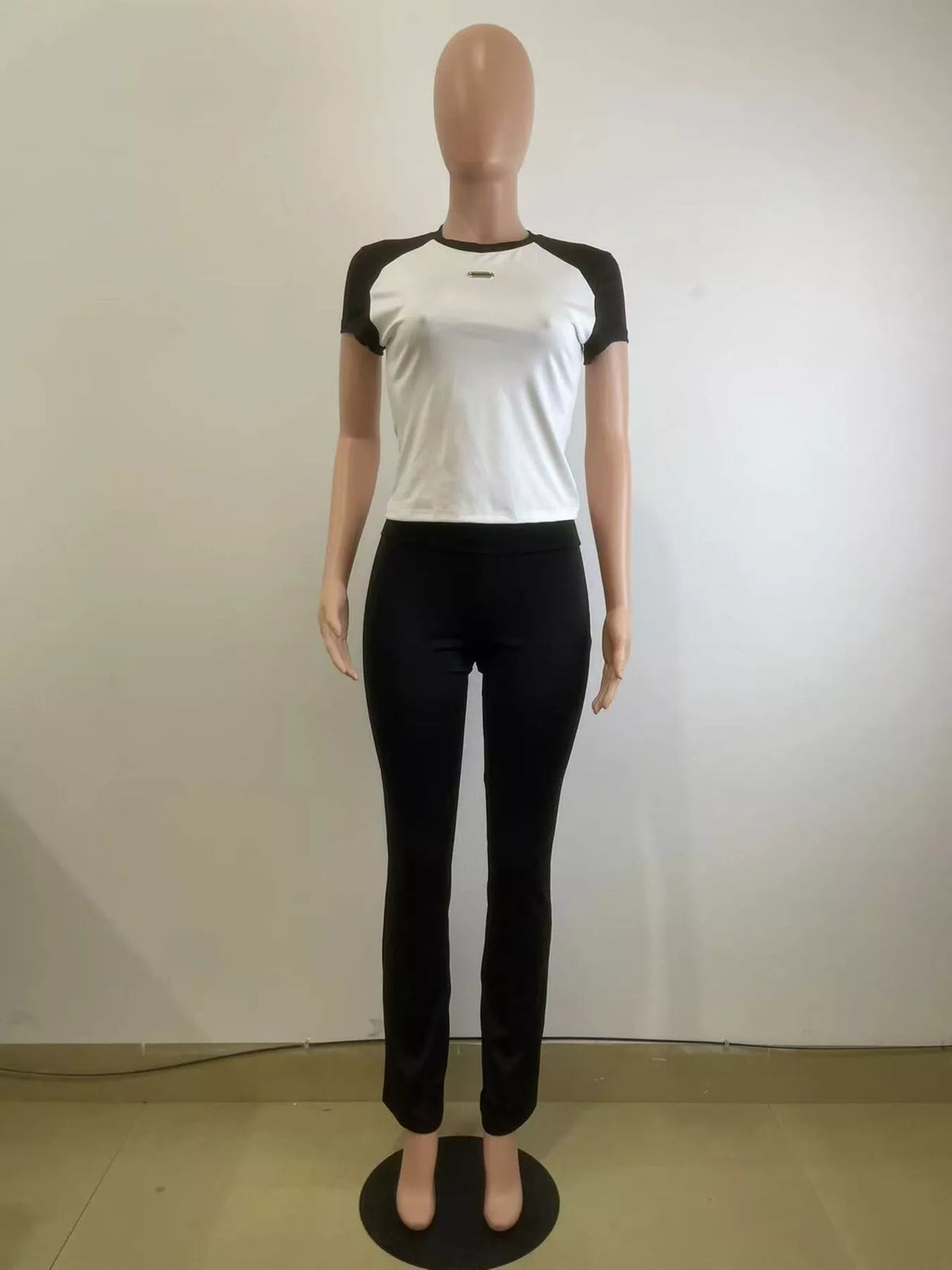 Plush Fashion Hub contrast short sleeve tee and pants loungewear set, comfortable casual outfit for relaxed wear.