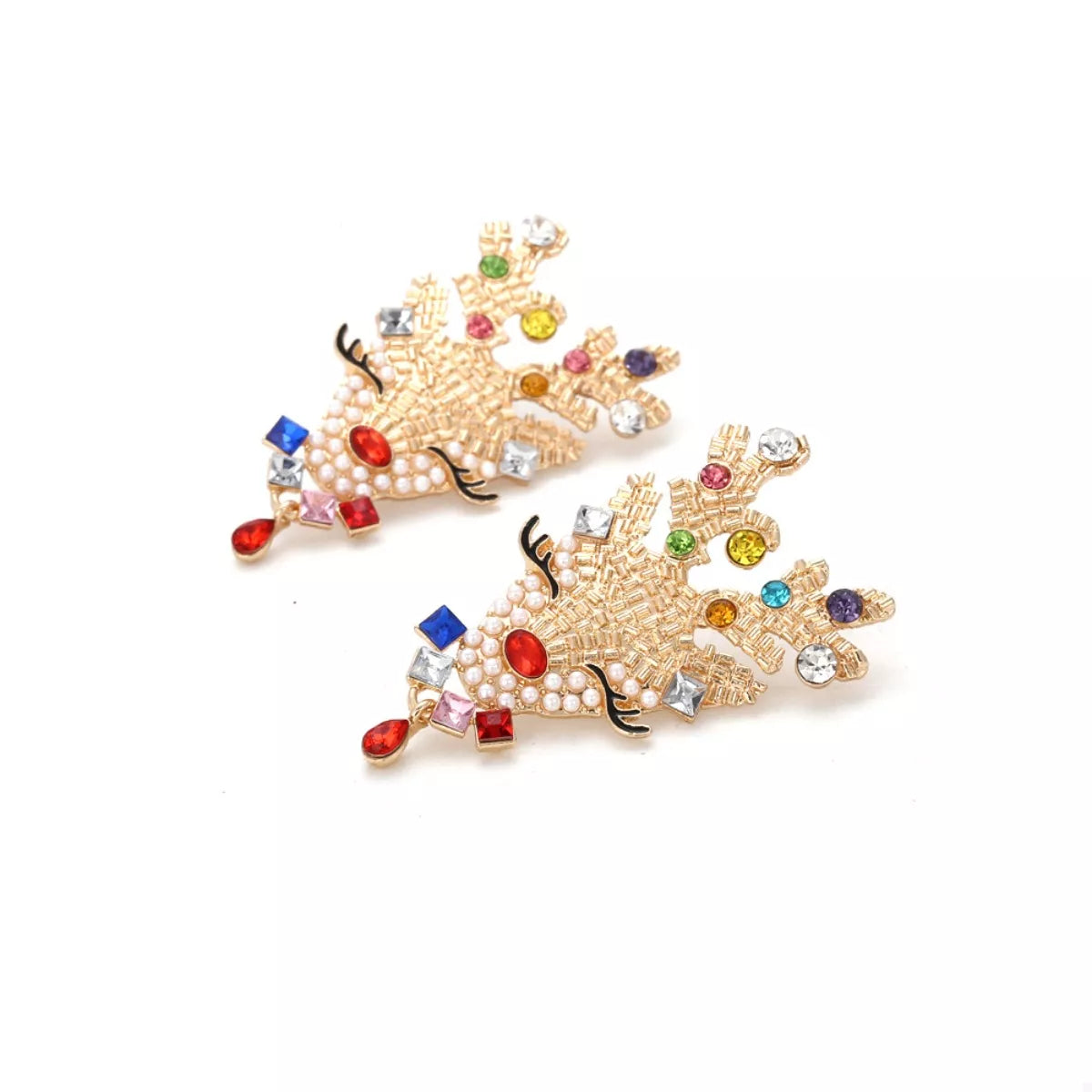 Christmas Reindeer Rhinestone Earrings by Plush Fashion Hub, sparkling reindeer charm with rhinestones for festive holiday style.
