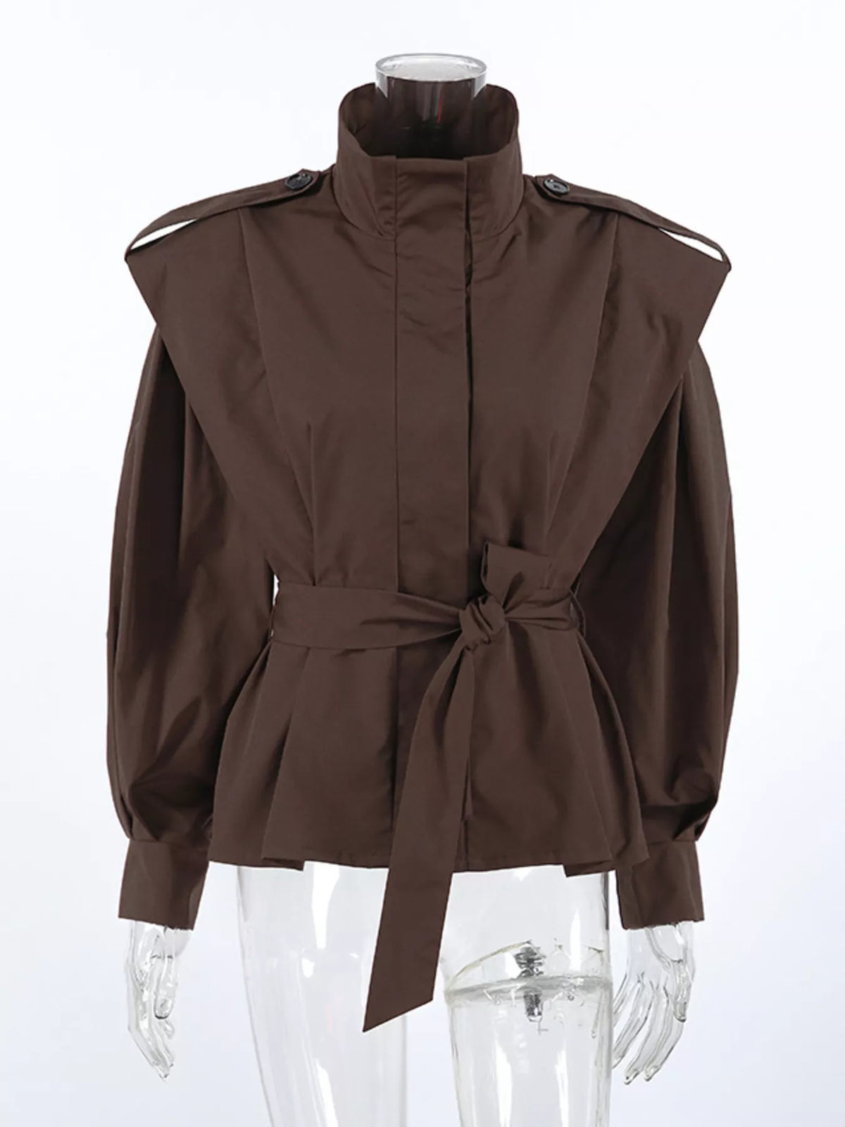 Trendsi stand-collar belted outerwear shown in a stylish, lightweight design with a belt at the waist and a modern silhouette.