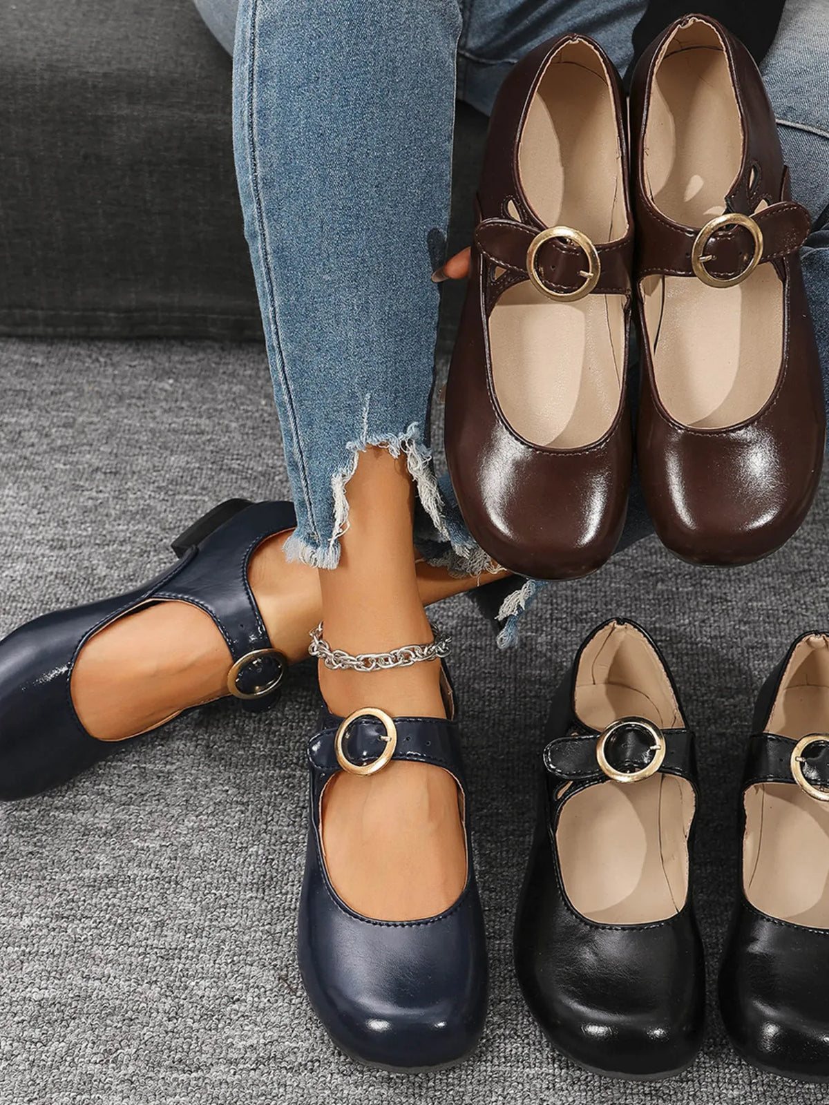 Women's Buckle Strap Loafers by Trendsi featuring stylish design and comfortable fit, perfect for casual or business wear.