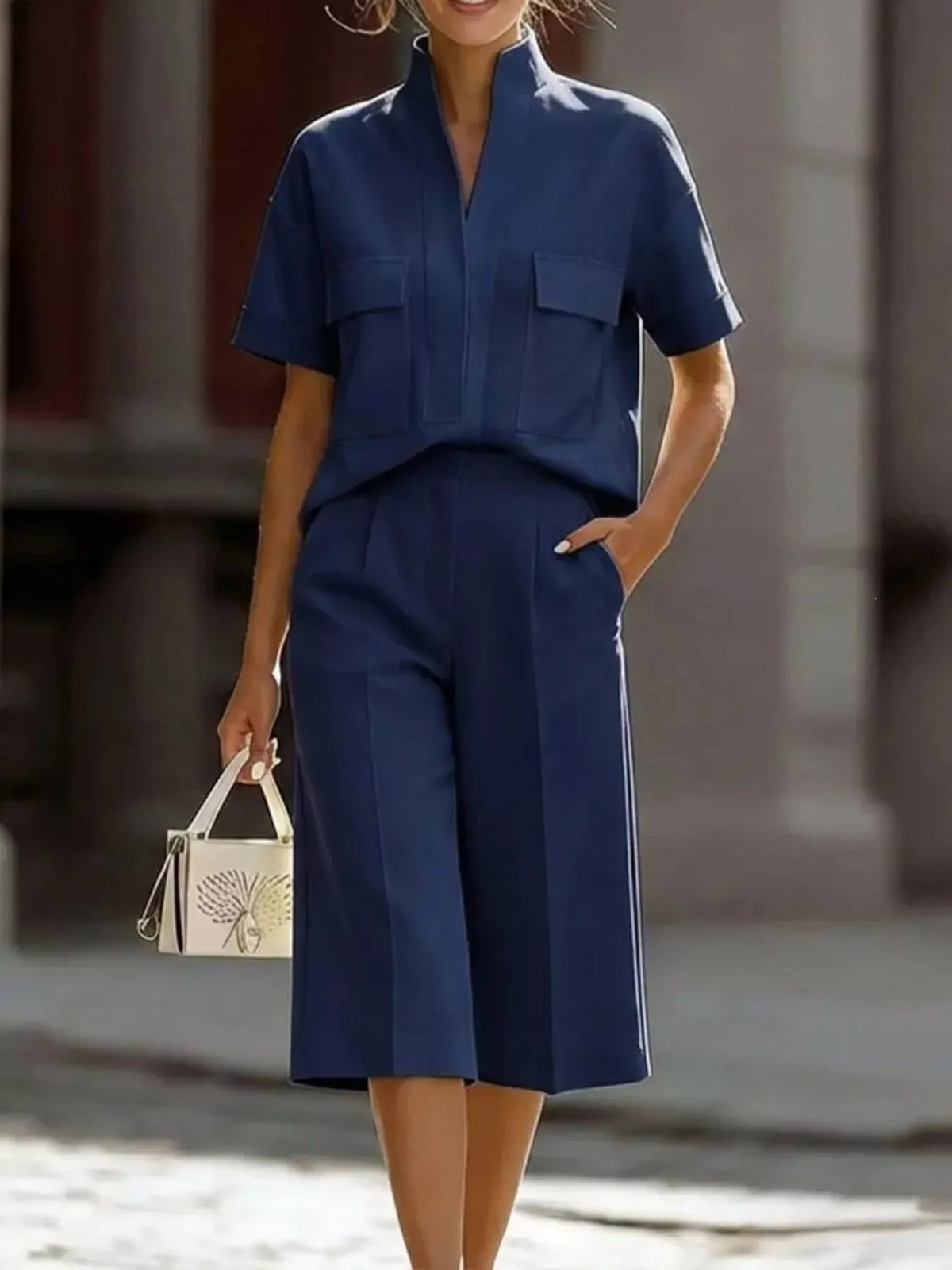 Plus size full short sleeve top and wide-leg pants set by Plush Fashion Hub, featuring a comfortable, stylish coordinated outfit.