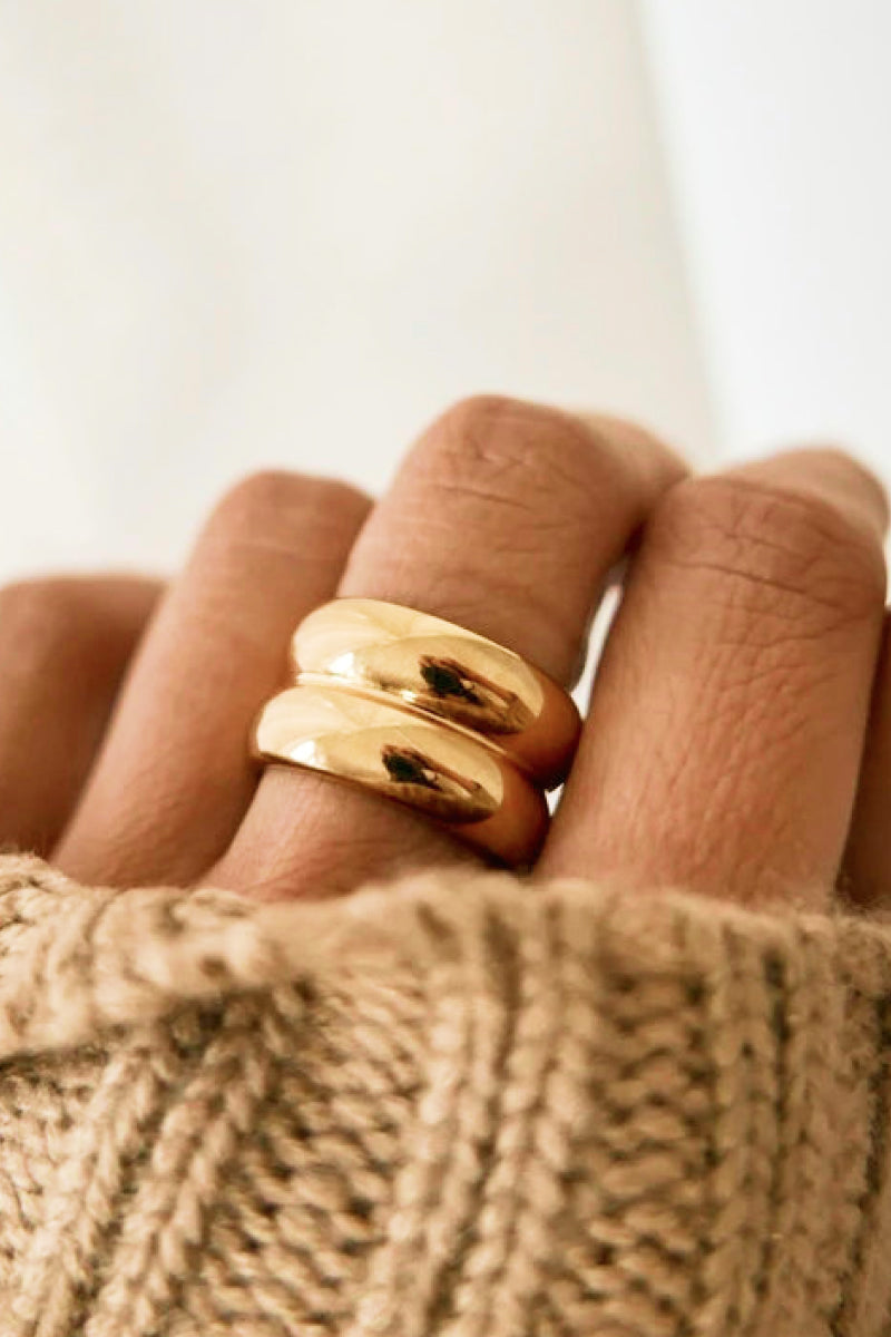Gold double ridge ring from Plush Fashion Hub featuring sleek design and polished finish, perfect for stylish jewelry wear.
