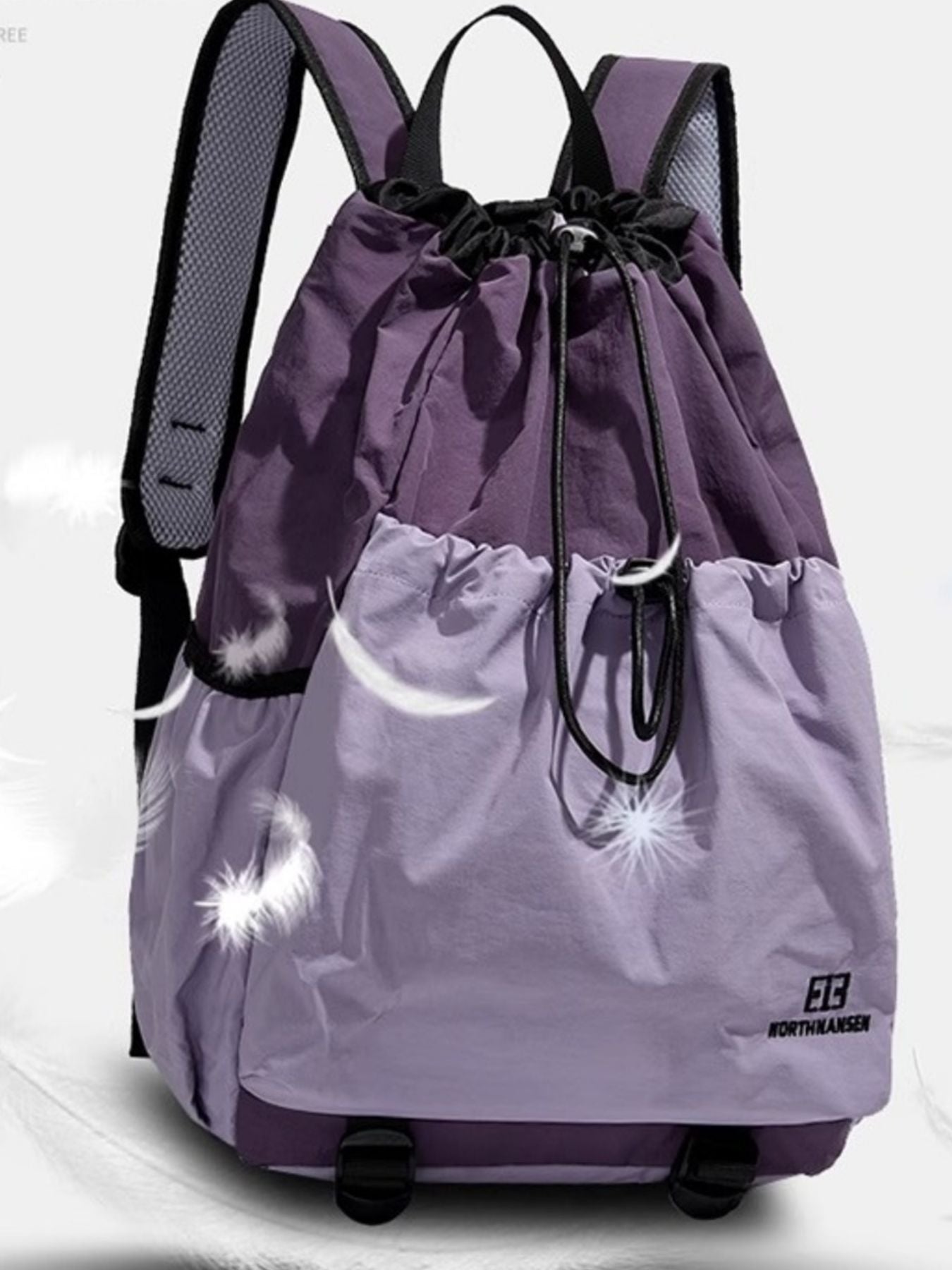 Lightweight nylon drawstring backpack by Trendsi, minimalist travel bag for women with adjustable straps and simple design.