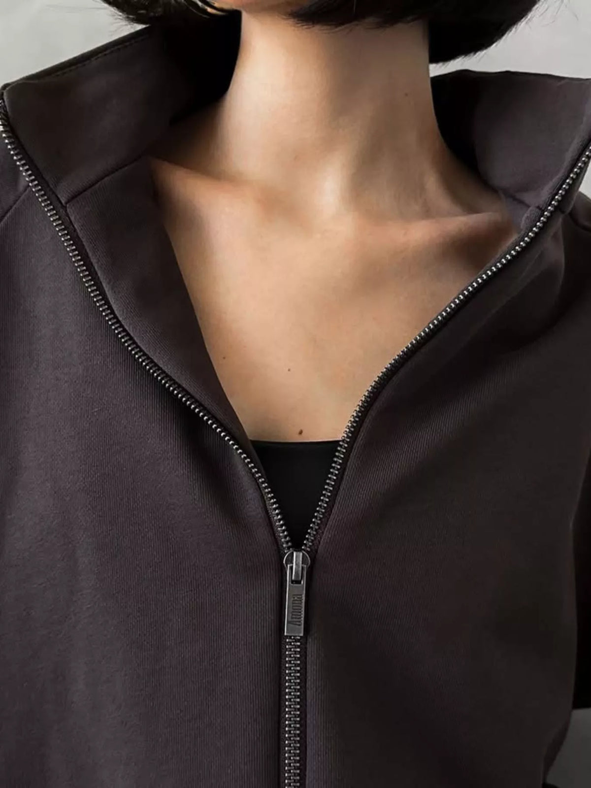 Plush Fashion Hub zip-up long sleeve tracksuit set with matching pants, soft fabric, and stylish design for comfortable casual wear.