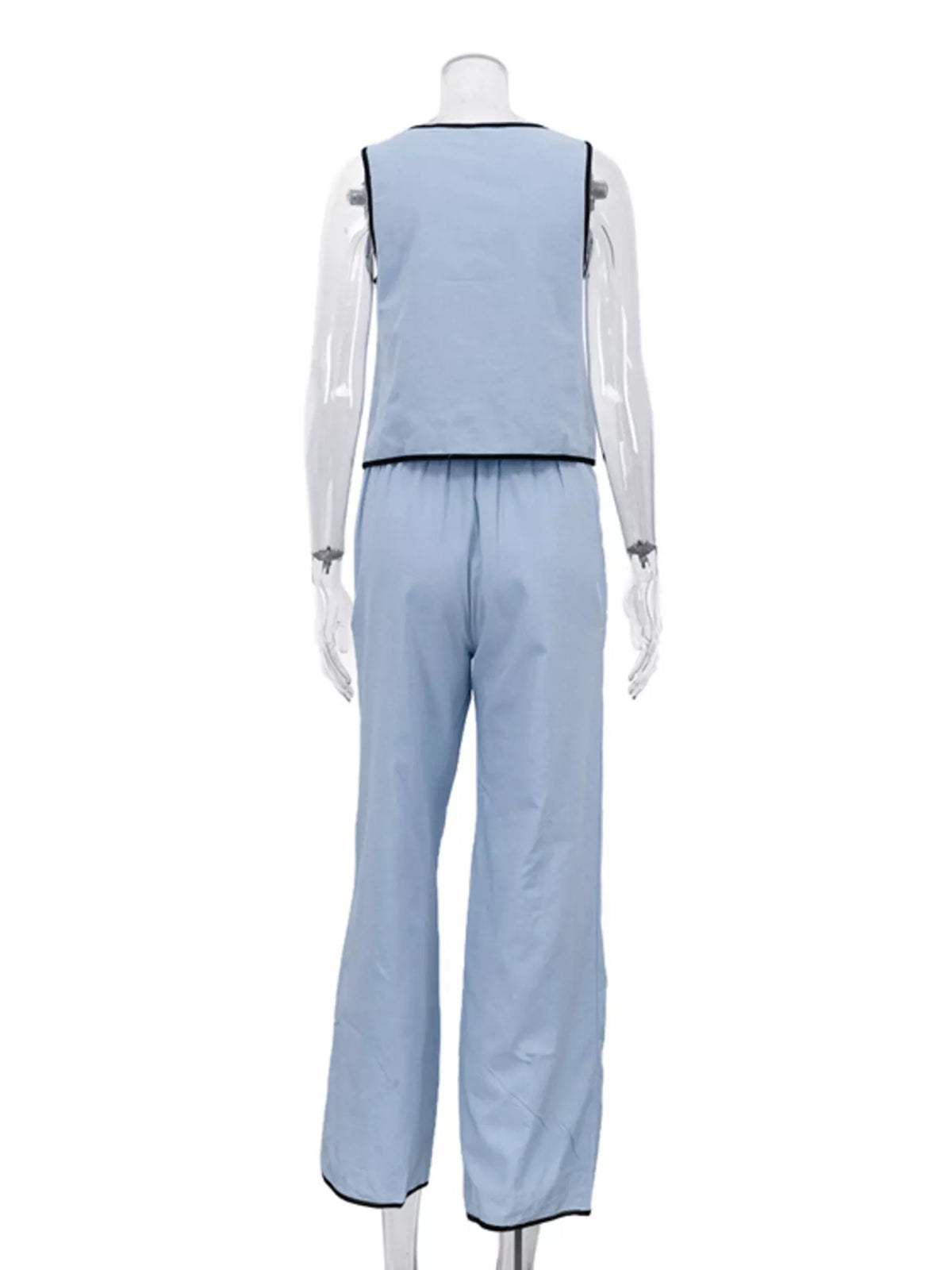 Contrast trim sleeveless top and wide-leg pants set by Plush Fashion Hub, stylish two-piece outfit with modern design.