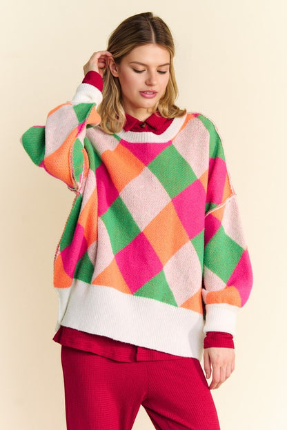 Davi & Dani Exposed Seam Color Block  Sweater