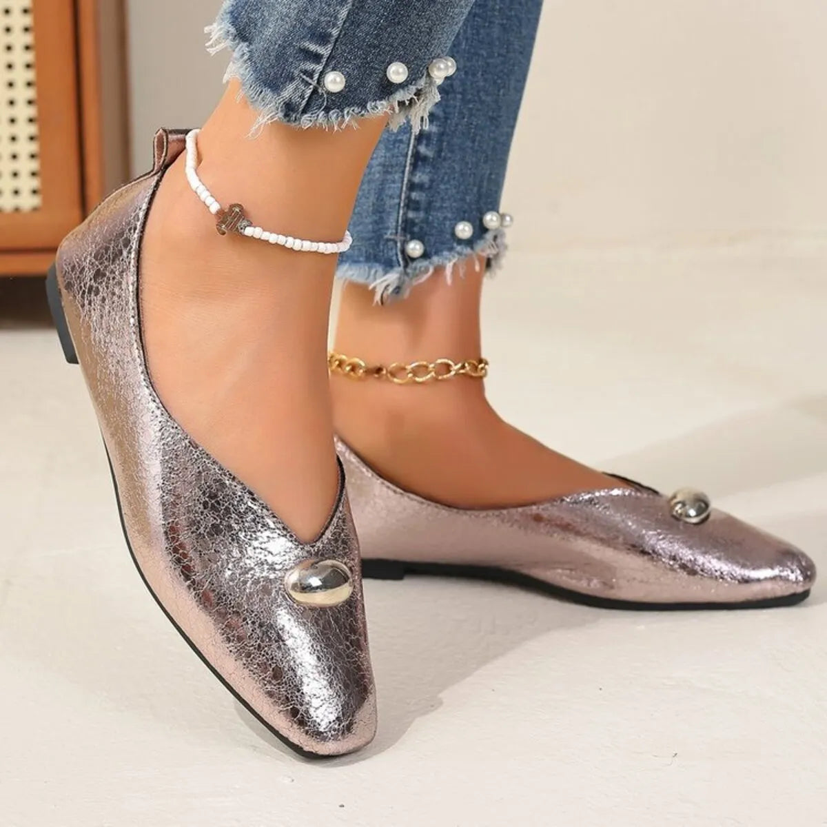 Women's square toe flats slip-ons by Trendsi, stylish and comfortable shoes with a sleek design for everyday wear.