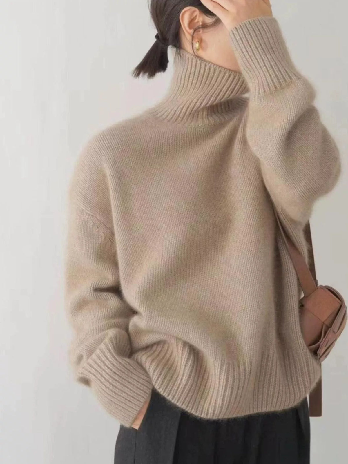 Simply Love turtleneck dropped shoulder sweater in soft knit fabric, featuring a classic turtleneck and relaxed fit.