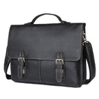 Men's retro casual leather business briefcase by Pi-Mart with sturdy handles and multiple compartments, ideal for professional use.
