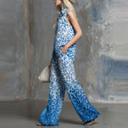 Loose-fit leopard-print sleeveless shirt and trousers two-piece casualwear set from Plush Fashion Hub, stylish and comfortable for everyday wear.