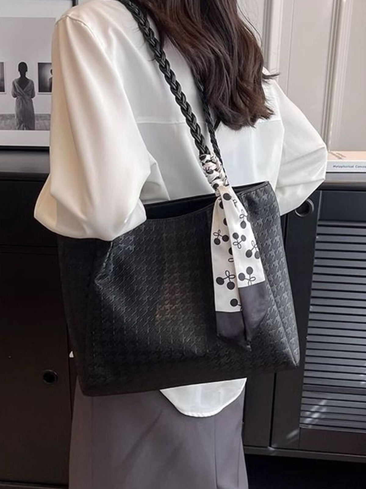 Plush Fashion Hub braided handle tote bag with woven strap and spacious interior, perfect for casual everyday use