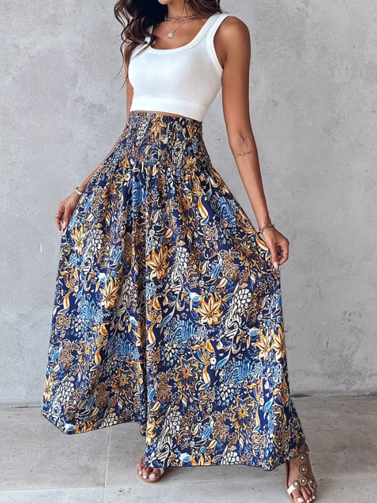 Printed wide-leg pants from Plush Fashion Hub featuring vibrant patterns and a relaxed fit, perfect for casual or stylish looks.