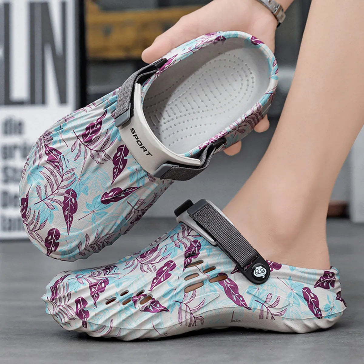 Men's floral pattern breathable sandals by Plush Fashion Hub, showcasing comfortable, stylish footwear with vibrant floral design.