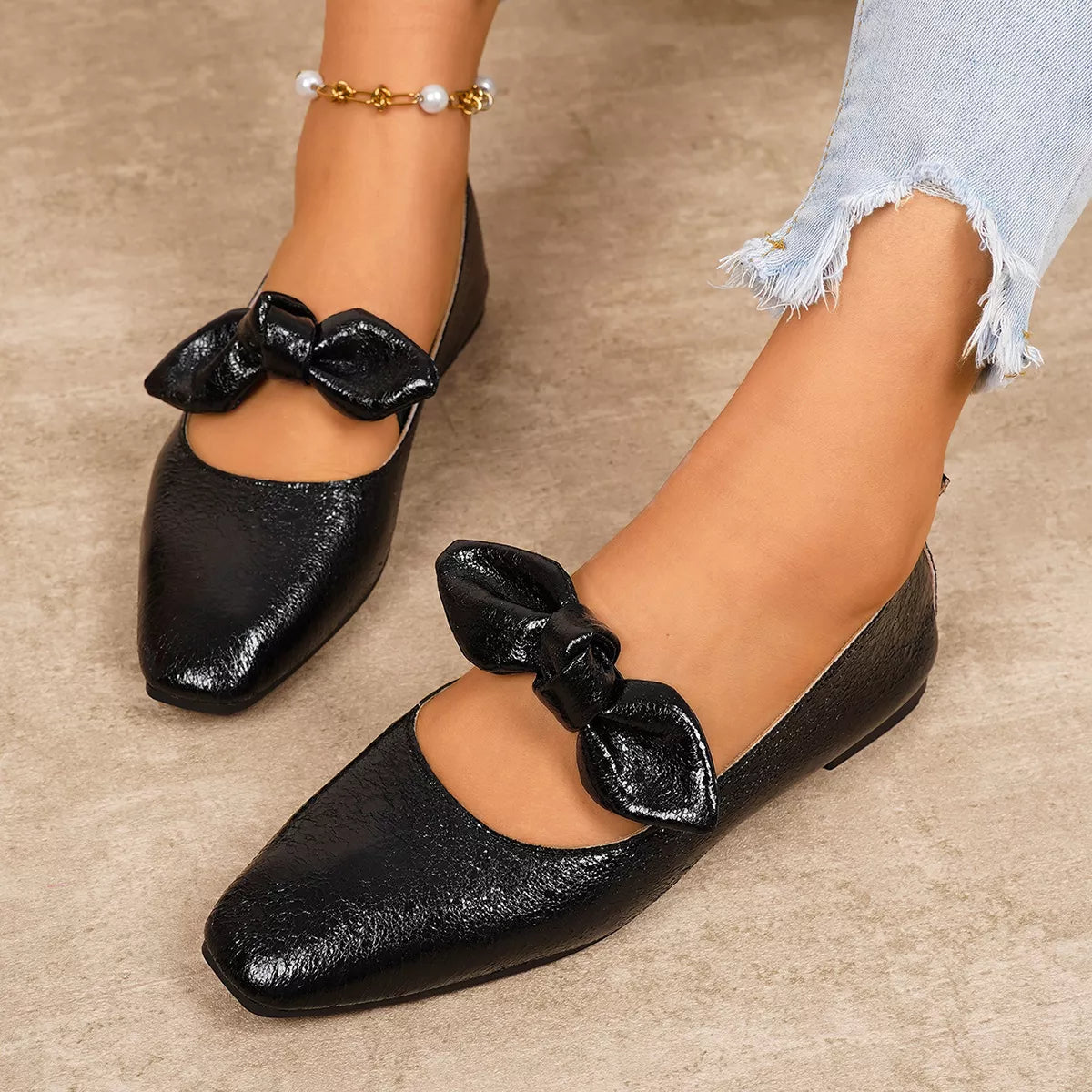 Plush Fashion Hub plush slip-on sandals with bow detail and square toe, stylish and comfortable for casual wear.