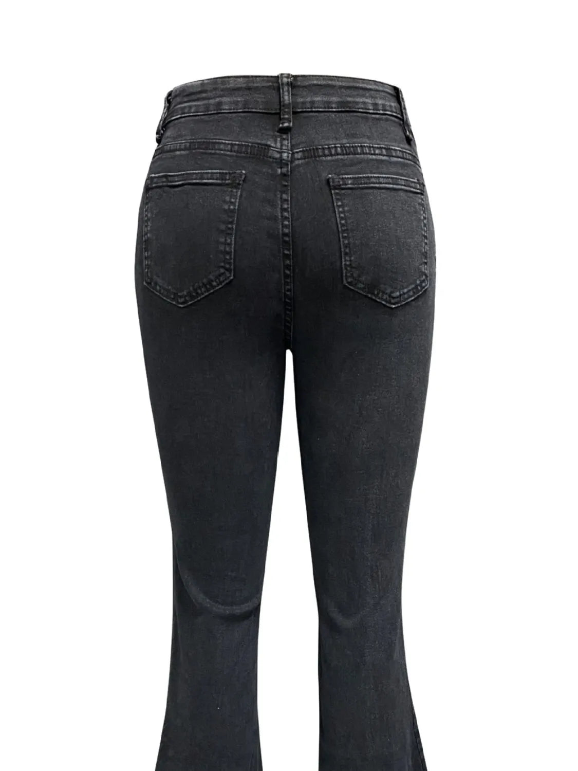 Plush Fashion Hub denim flare jeans with front and back pockets, stylish casual denim pants for women.