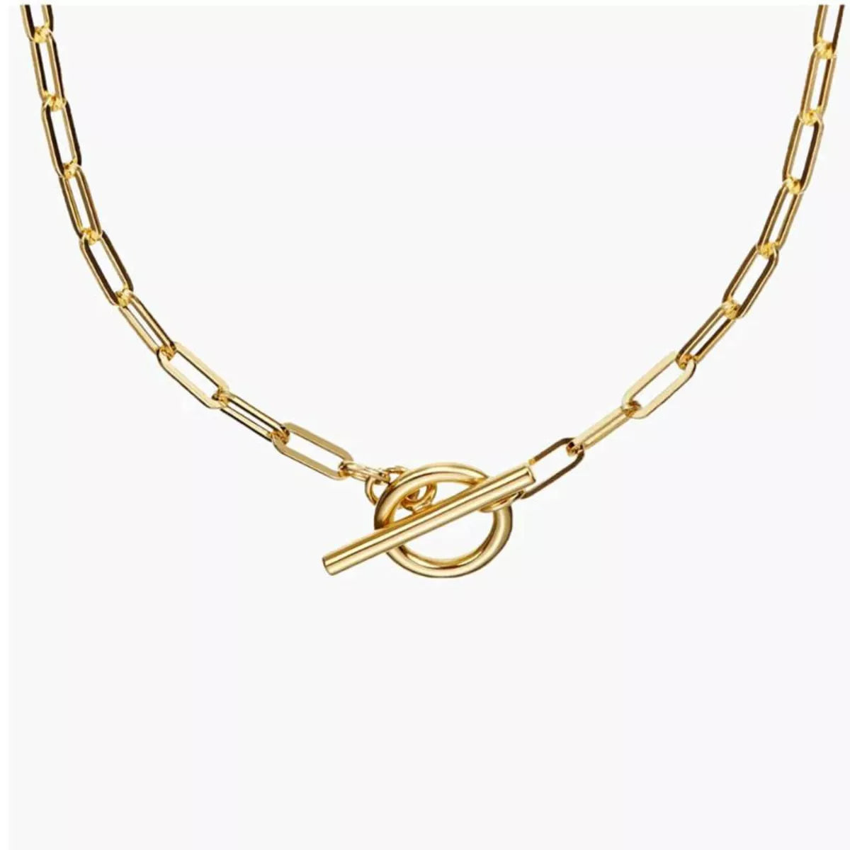 18K gold-plated chain link toggle clasp necklace featuring a stylish gold finish and classic design, perfect for elegant jewelry.