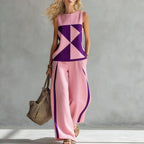 Women's sleeveless printed tank top and wide-leg pants two-piece casual set by Plush Fashion Hub, shown on model.