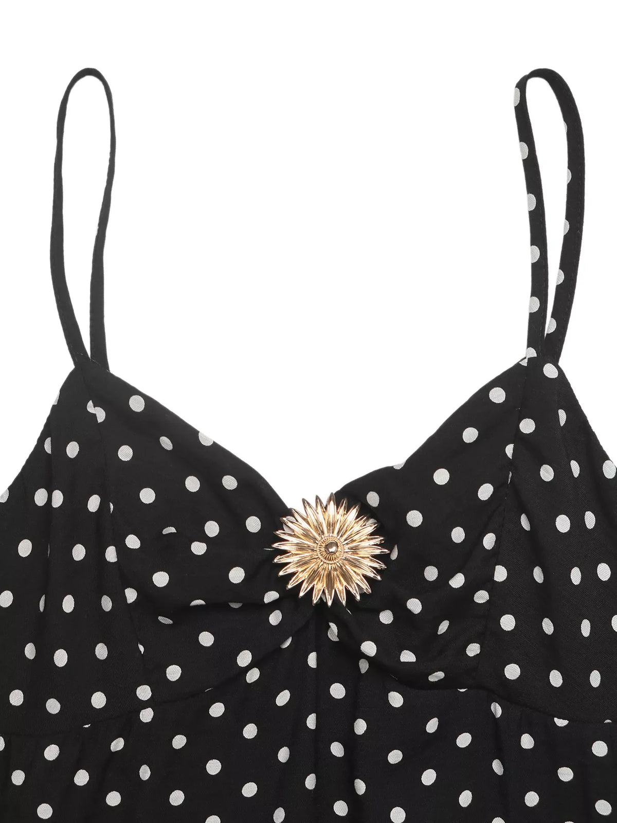 Polka dot ruffle hem spaghetti strap dress by Plush Fashion Hub, featuring a playful pattern and feminine ruffle details.