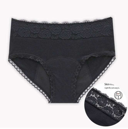 Ladies cotton physiological underwear with 4-layer leak-proof design and lace details.