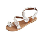 Flower Roman Women's Pearl Casual Sandals with soft soles and outer wear design, perfect for beach and summer wear.