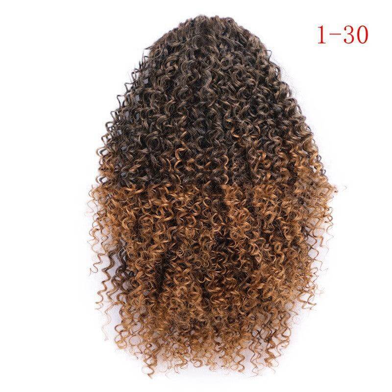 African Drawstring Stretch Small Curly Wig in mixed shades, 8-inch length.