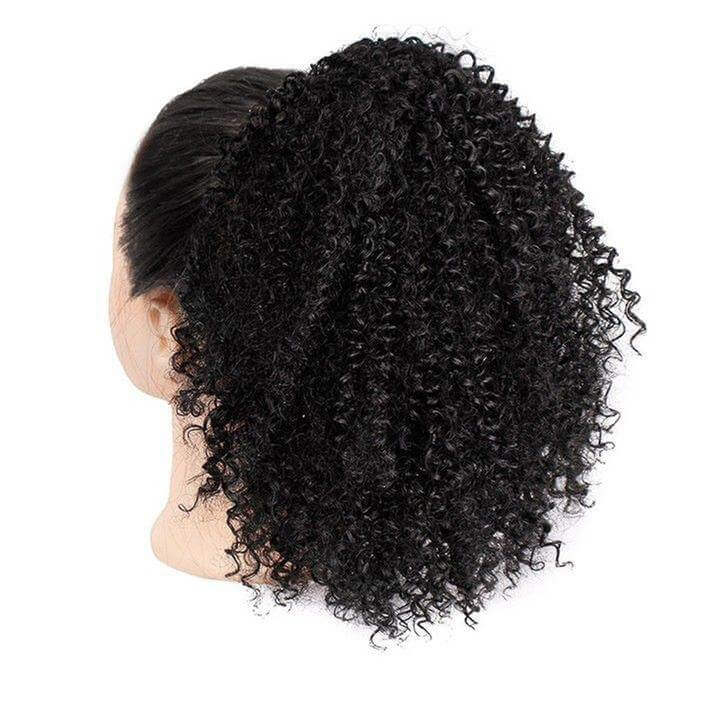 Women's African drawstring stretch small curly wig, 8-inch, black.