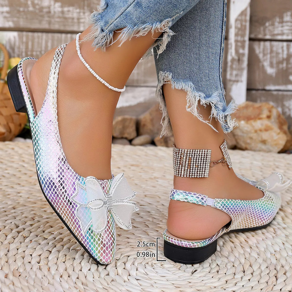 Plush Fashion Hub point toe block heel sandals with plush fabric and stylish design, perfect for elegant summer or evening wear.
