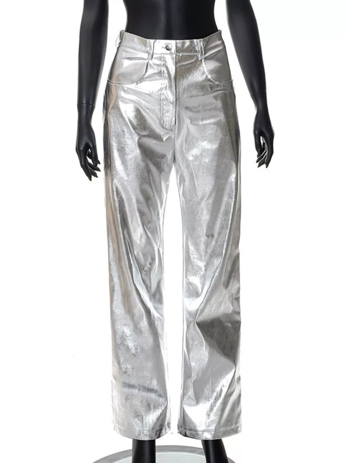 Plush Fashion Hub high-waisted straight leg pants in soft fabric, shown in a neutral color, styled on a model.