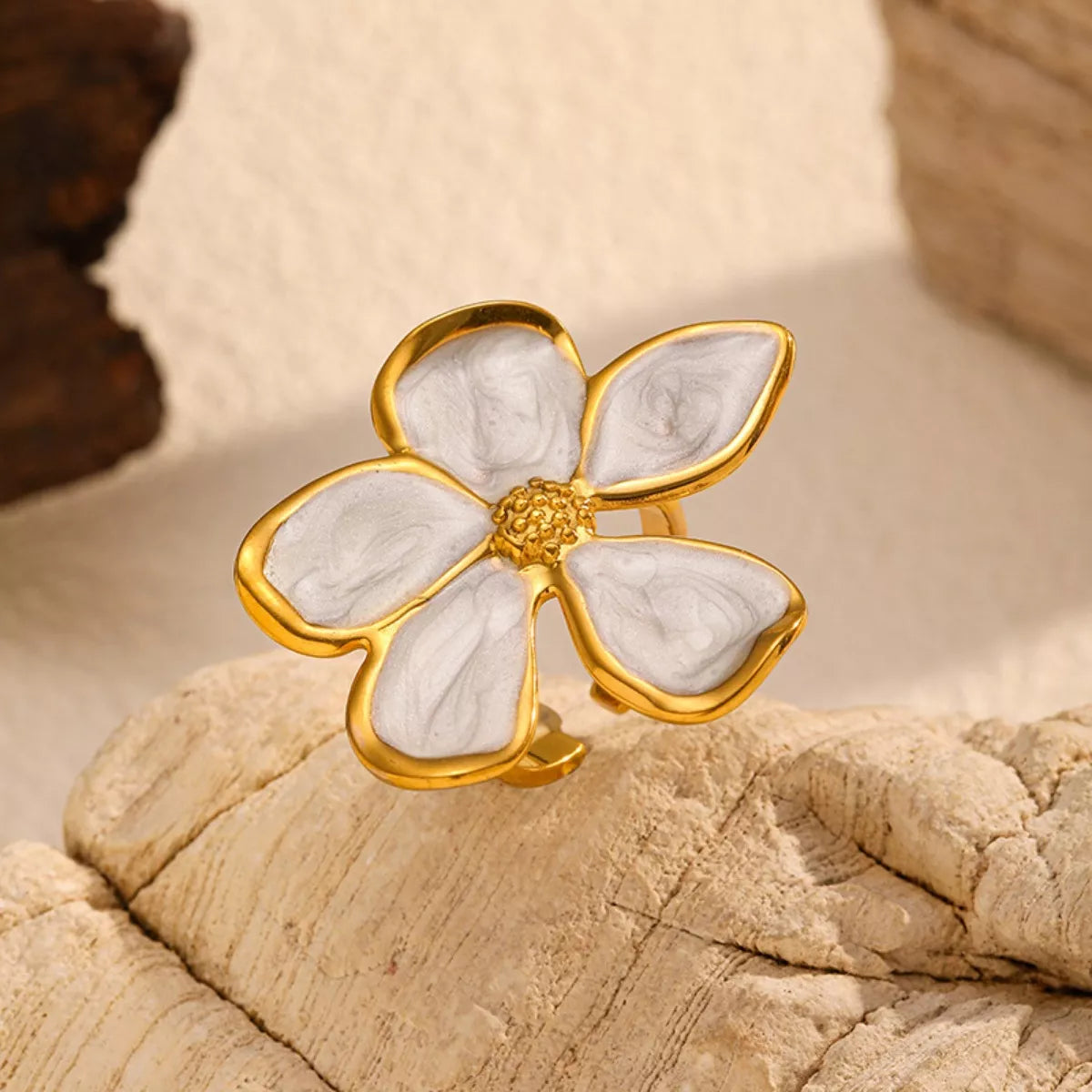 Plush Fashion Hub flower open ring featuring a delicate floral design and silver-tone band, perfect for elegant jewelry styling.