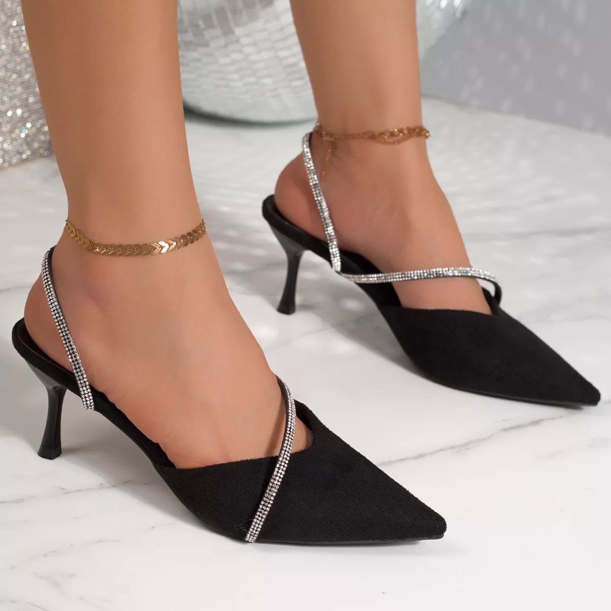 Plush Fashion Hub point toe kitten heels sandals with slim straps and low block heel, stylish women's open-toe footwear.