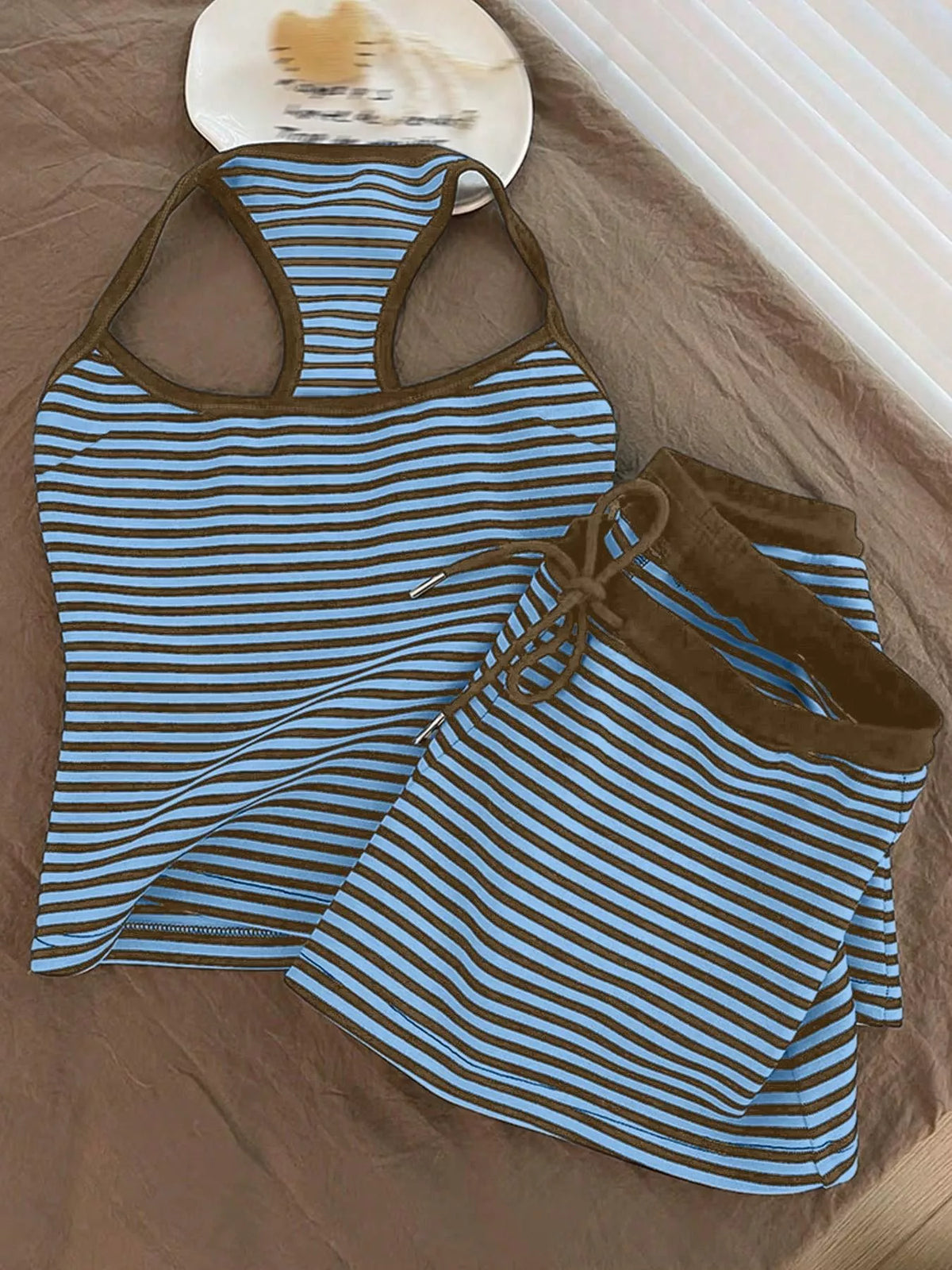 Striped tank top and shorts set by Plush Fashion Hub, casual summer outfit with comfortable fabric and trendy design.